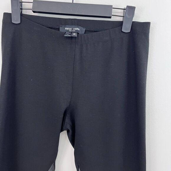 Shui Chen NY Stretch Leggings w/ Leather Trim Size M - Picture 3 of 7